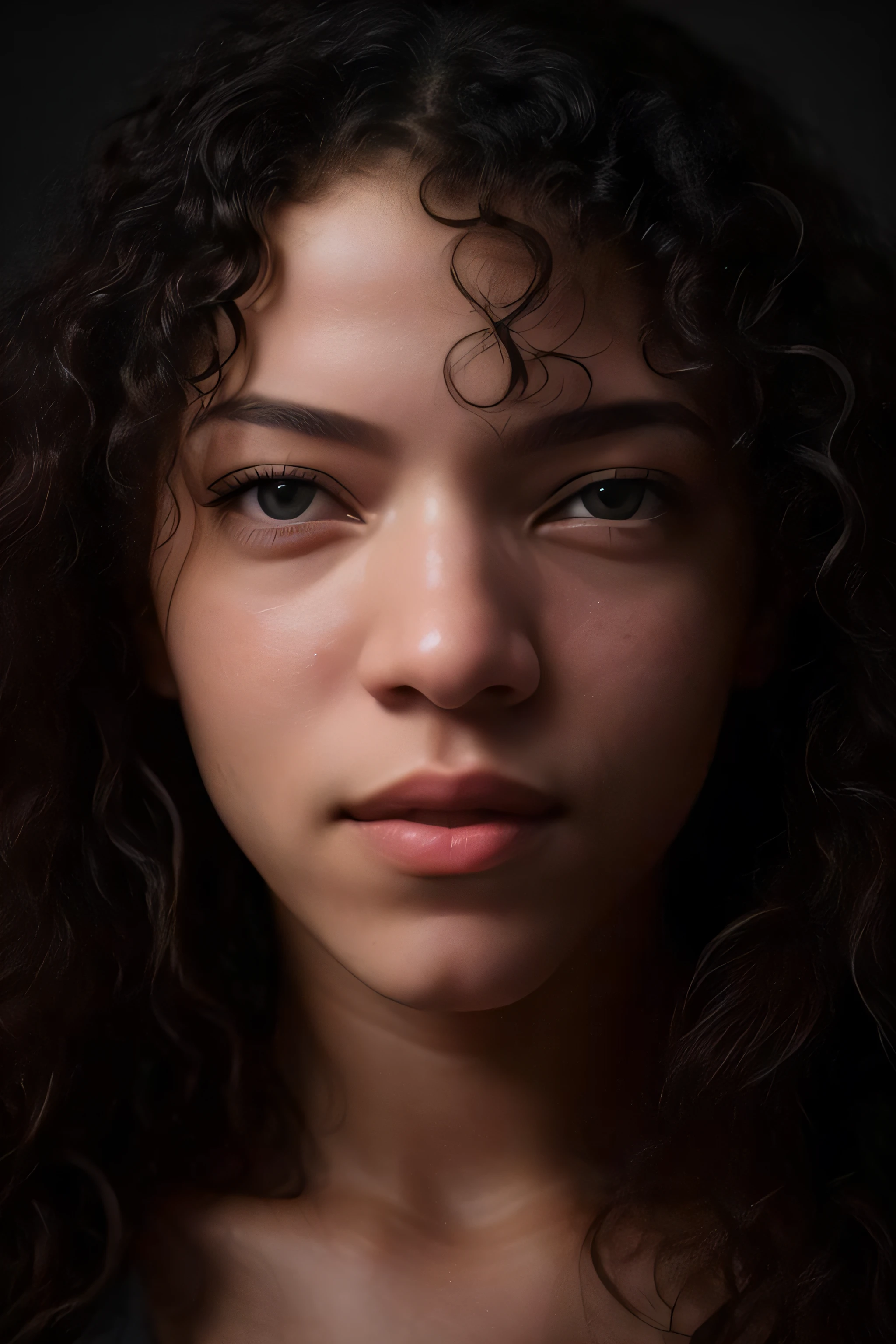 A close up of a woman with curly hair and a black shirt - SeaArt AI