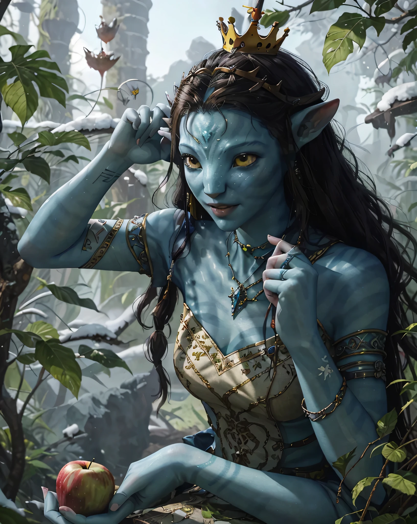 (Highest quality,4K,8K,High resolution,masterpiece:1.2),Naviman hunting in the Pandora Jungle, In Action, Blue Skin, Yellow Eyes, Pointed Ears, Big Breasts(Ample breasts,Sexy cleavage),Juicy ass,Super detailed,Realistic, High resolution,Physically Based Rendering, Professional, Vibrant colors, Bokeh, Portraiture, Blue Skin, Yellow Eyes, Pointed Ears, Moderate:[oil,watercolor], Vibrant Background, smooth brushstrokes, Dramatic lighting