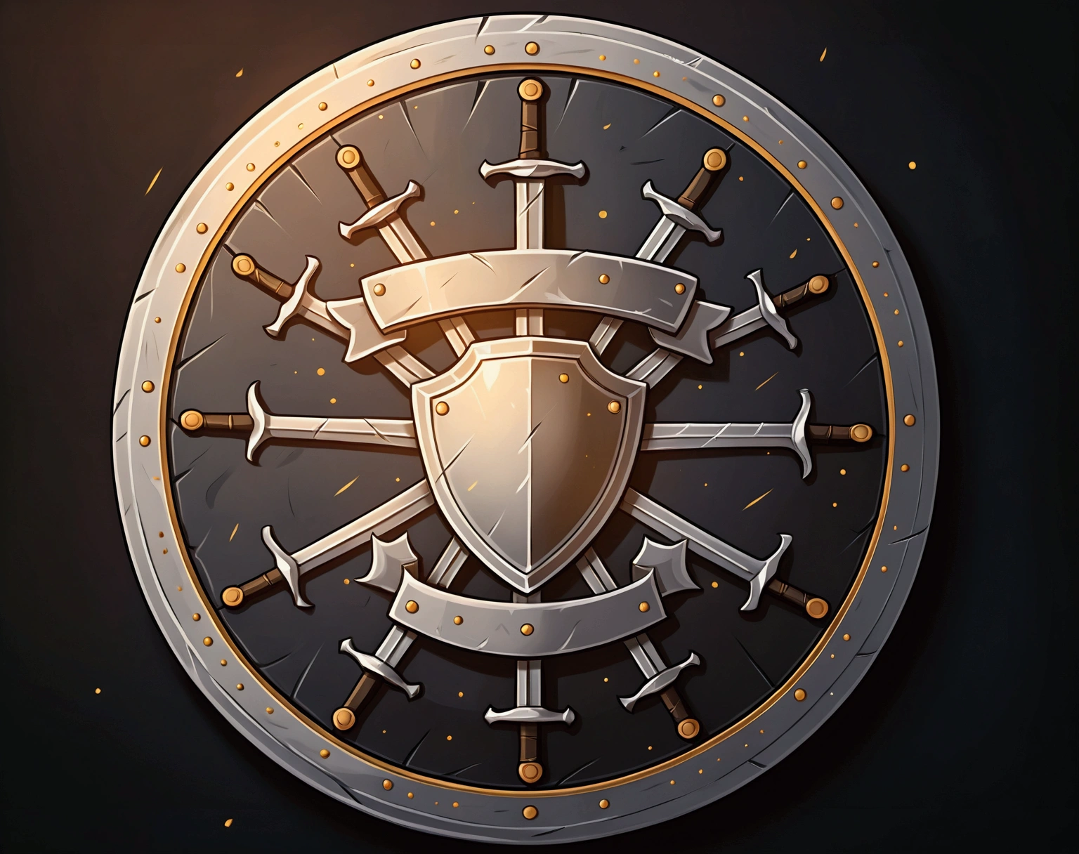 Paint the image of a shield with 12 swords forming a circle 