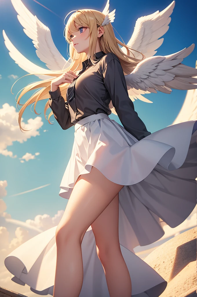 NSFW,​masterpiece,top-quality,realisitic,Seduced Angel Woman,infp young woman,a blond,The long-haired,Shiny hair,Blue eyes,sexy lace underwear,Less area of fabric,Thigh garter belt,White lace stockings,Cross Necklace,wings grow from the back,Seductive look,Red face,Open your mouth slightly,Wet,are flying,Legs spread pose,Sweating,In the clouds,cumulonimbus clouds,the setting sun,full body seen,low angles,