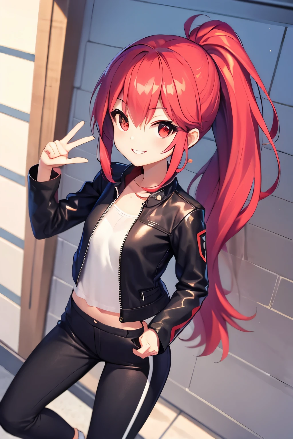 A close up of a person with a red hair and a black jacket - SeaArt AI