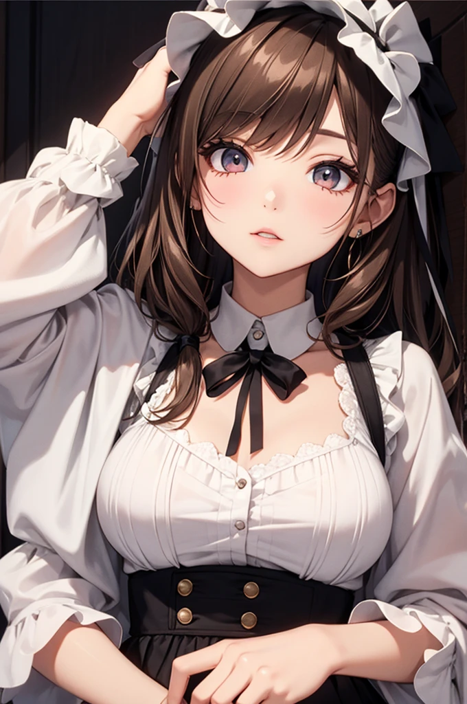 Akina Nakamori、(White lace dress).17 years old、cute、White cross necklace on chest、Gothic style、Small hat、sharp.cute、Beautiful woman、(Strong details).