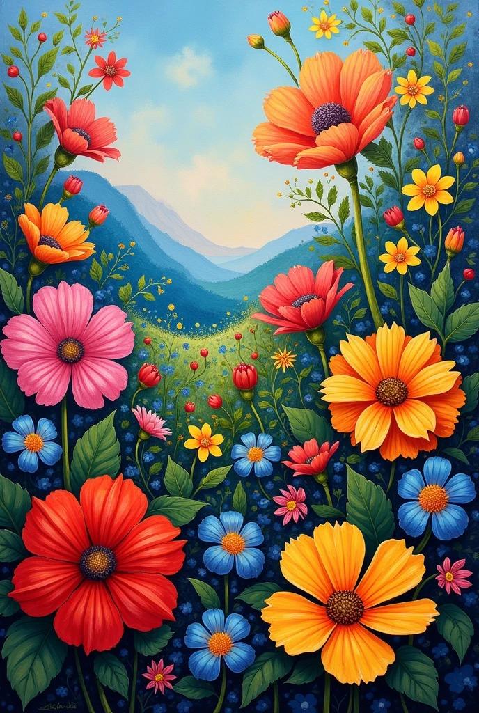 beautiful detailed flowers, vibrant colors, puntura style, Romero Britto inspired, Van Gogh style, impressionist, highly detailed, oil painting, lush foliage, breathtaking scenery, dynamic composition, intricate petals, bold brushstrokes, vivid palette, soft lighting, photorealistic, 8K, masterpiece