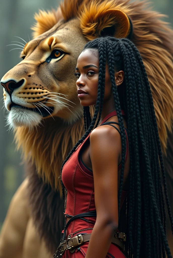 an image of a smiling black woman with dreadlocks next to a lion , fundo nas cores do reggae Nenhum estilo de Russ Mills, Michael Garmash, charming sketches, mono-ha, Contemporary Asian art, Lilia Alvarado, Pincelada concisa --AR 69:128 --s 750 --V 5. 2