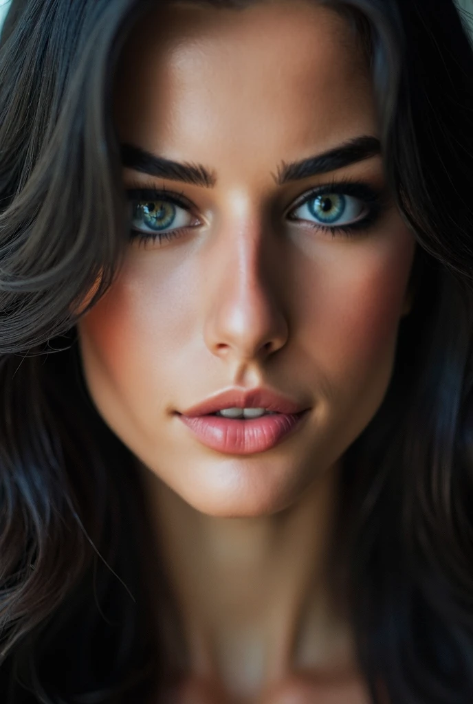 A photorealistic portrait of a insanely beautiful tanned Brazilian young woman with no makeup, mixed race, caucasian, skin is tanned, extremely detailed light green eyes, hair is in a sleek bun, detailed symmetric realistic face, realistic facial proportions, extremely detailed natural texture, peach fuzz, dark brown hair, masterpiece, award winning photo by Francesco Scavullo, nikon d850 film stock photograph, kodak portra 400 camera f1.6 lens, extremely detailed, amazing, fine detail, rich colors, hyper realistic lifelike texture, dramatic lighting, unrealengine, trending on artstation, cinestill 800 tungsten, looking at the viewer, photo realistic, RAW photo, TanvirTamim, high quality, highres, sharp focus, extremely detailed, cinematic lighting, 8k uhd