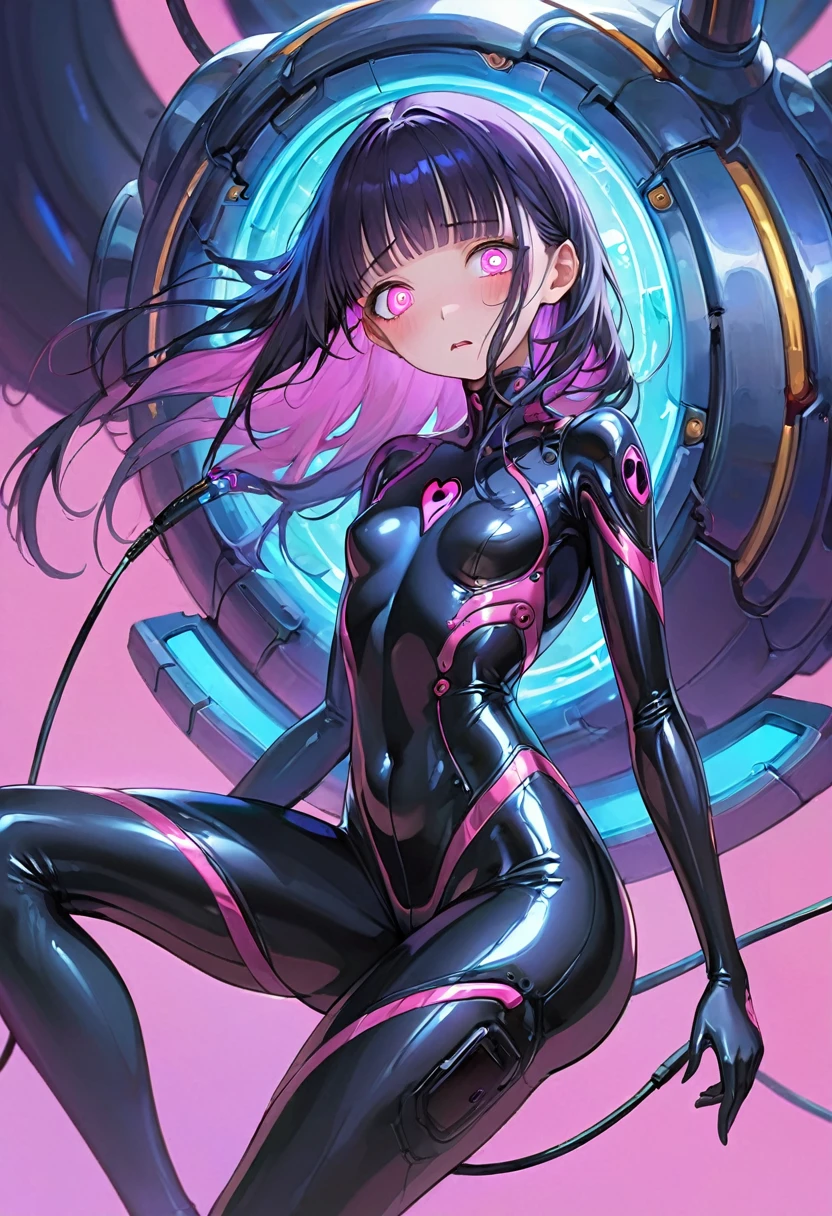 Carefully draw the face High-quality faces in anime style super shiny skin Obscene lines black and purple full body suit succubus lure smile back view