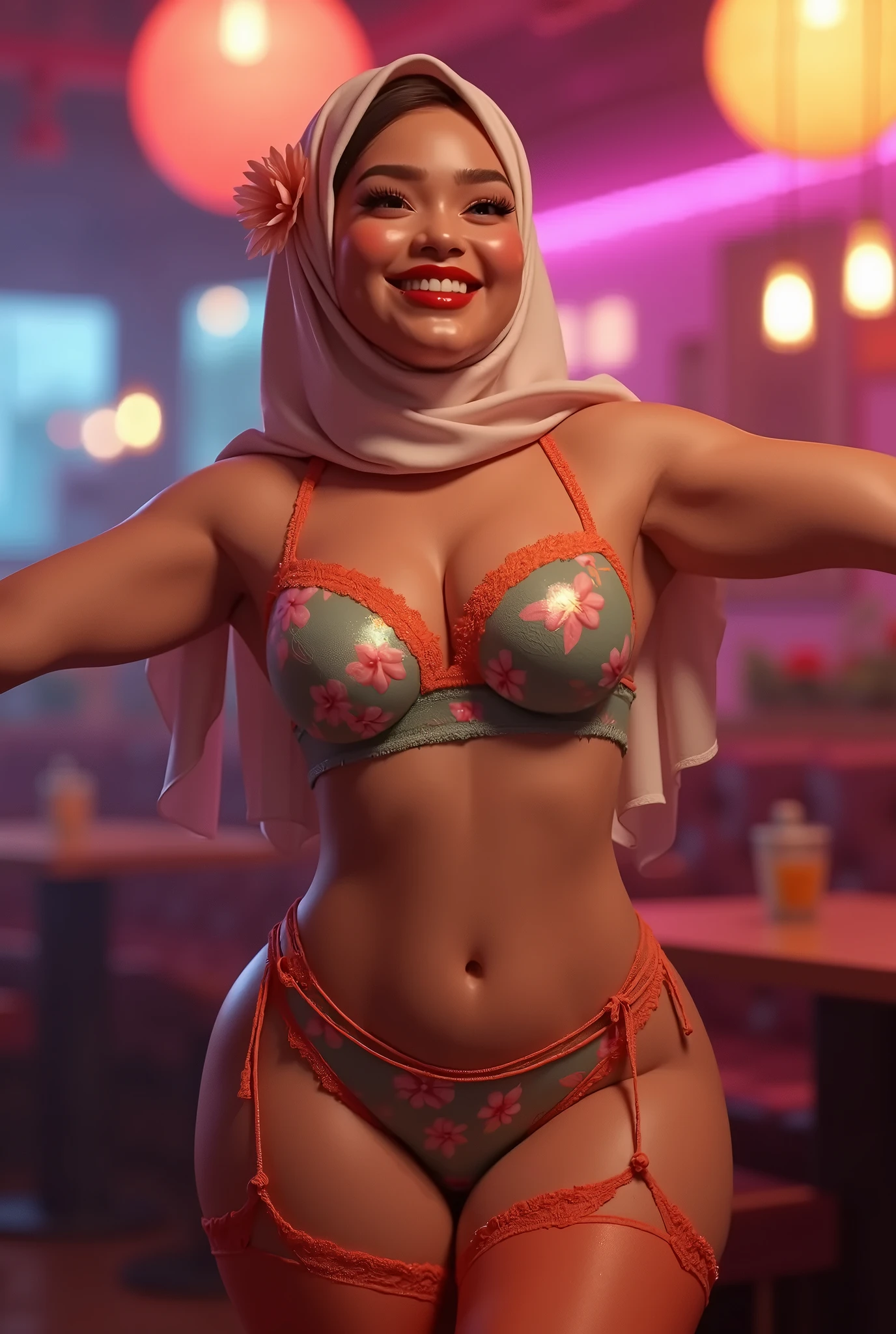 Big boobs, big ass, lingerie, hijab