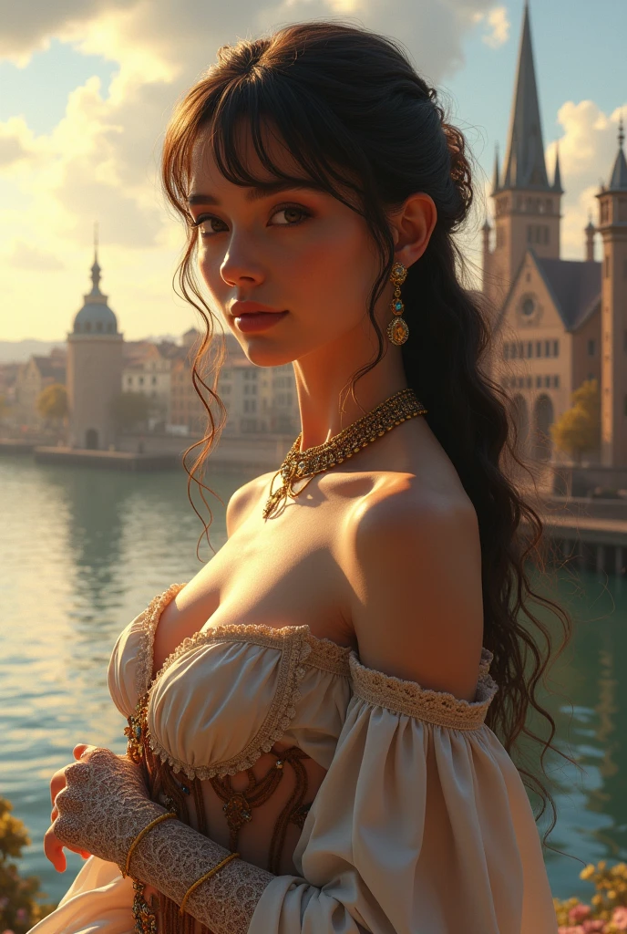 Masterpiece, Realistic, Photorealistic, Ultra Detailed, 8K, RAW photo, Depth of field, Realistic light, cinematic composition, skyscape with clouds,  nightfall, Depth of field, 35 mm, Soft steampunk aesthetic, alive  Gargoyle, on the roof of the  Notre Damm, full-length portrait,  lagi ng curly Windblown hair, Smudge contour, Cute sexy, pleasure, Depth of field, (focus: 1.2), Dark atmosphere, Cinematic lighting, Detailed face and skin texture, historic movie Style, Faded colors, big breast, show nipples, hairy pussy