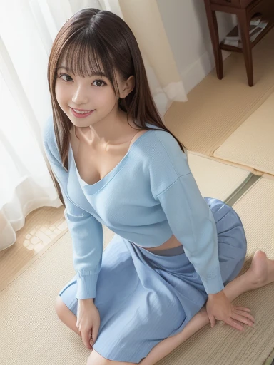 Top Quality, Ultra High Definition, (Photorealistic: 1.4), 1 Girl, Underwear, warm_color, Full Body, (Smile: 0.4), Pigtail, Brown Hair, Bangs, Downtown, Cowboy Shot, Upper Body, Eimi Fukada's Face