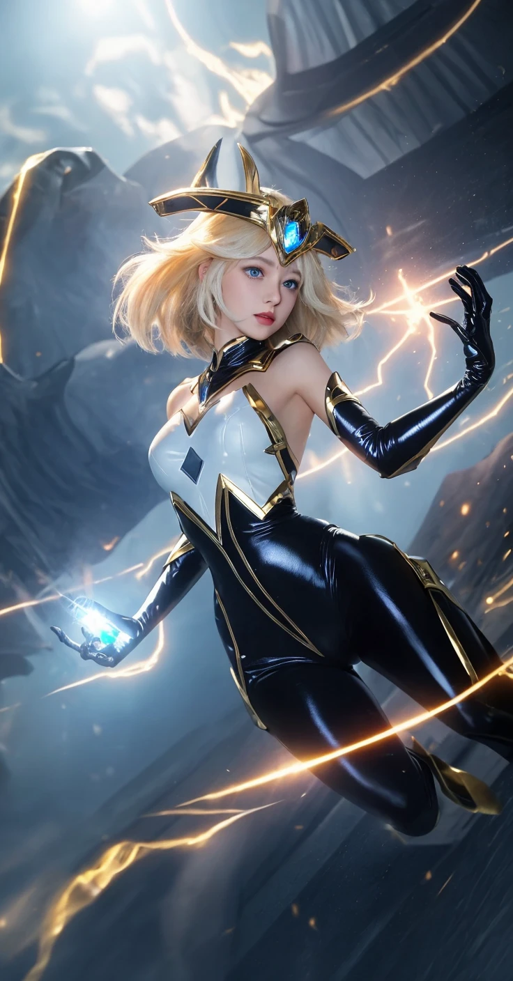 "Illustrate Gwen in her Space Groove skin from League of Legends by Riot Games, no having clothes,adorned in a funky, retro-futuristic outfit with bright colors and her groovy scissors, have massive k-cups, in a vibrant, disco-inspired spaceship with flashing lights and a dance floor."