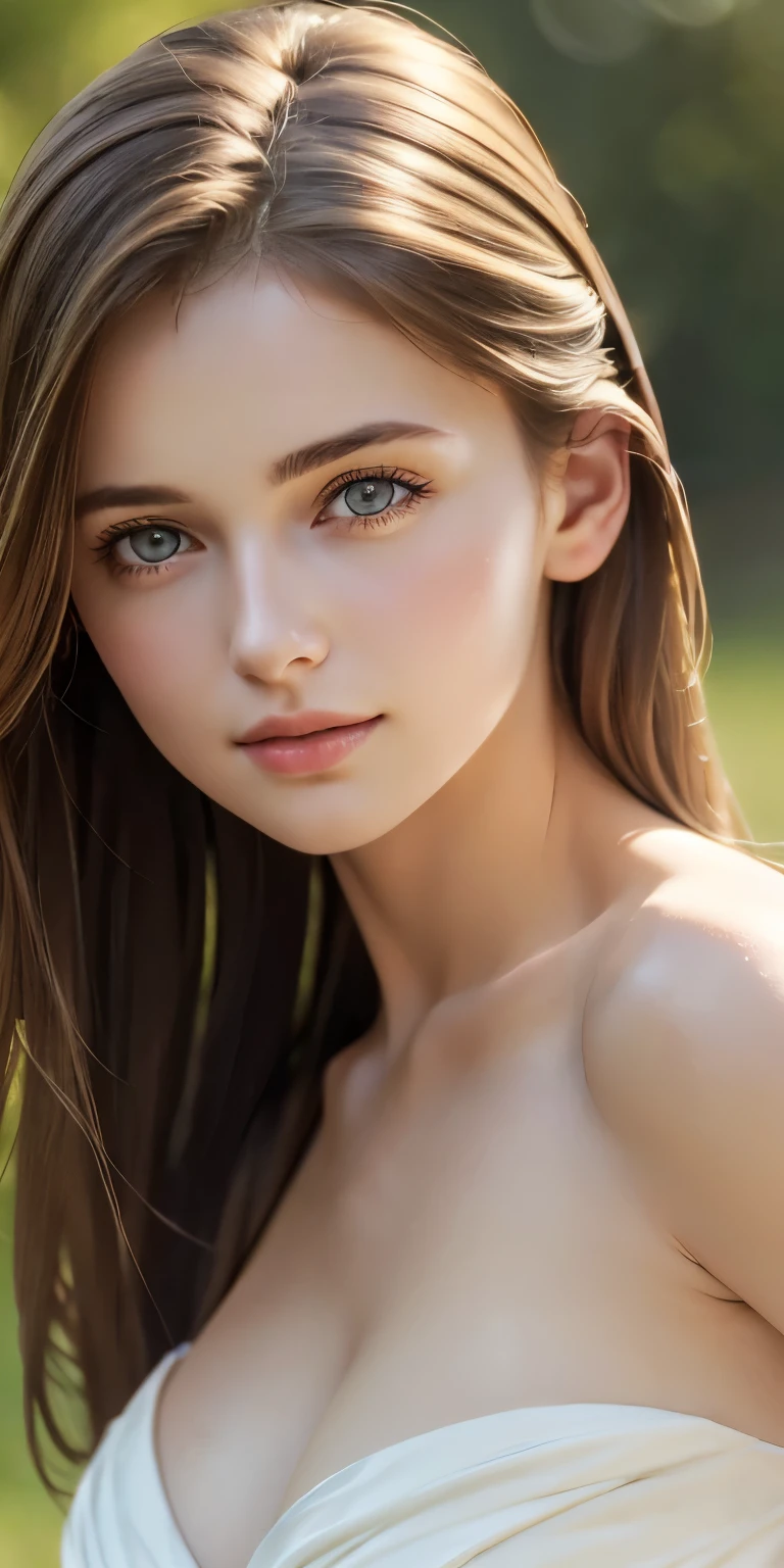 (((beautiful woman 20 years old model body, well proportioned)))、forehead、North Europe、Russia、beautiful girl、platinum blonde hair、long and straight hair、Golpear la cara y el forehead de los ojos.、big blue eyes、North Europeの若者、shiny skin、Young and beautiful skin、A perfect and beautiful face.、bright makeup、pale pink lips、bright expression、16 year old girl、lipstick、golden hour lighting、bokeh atmosphere perspective、detailed、movie light、複雑なdetailed、high resolution、 フェイスデザインのdetailedな特徴、Attention to details、big breasts