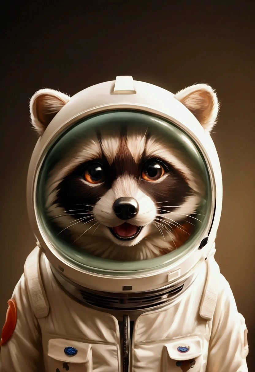 lovely raccoon playing a slot in betfury casino, happy, dressed as astronaut, highly detailed, cinematic lighting, 8K, photorealistic, digital painting, vibrant colors, cute, adorable, whimsical, fantasy, surreal