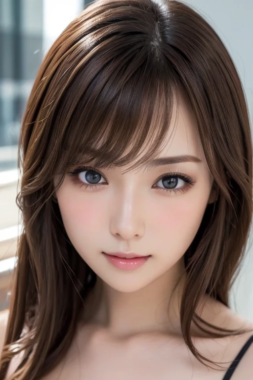 (Tabletop:1.4, Photorealistic:1.4, 8k), Please redeem, masterpiece, Ultra-high resolution, Perfect Dynamic Configuration, Big Face、Round face、((Light brown hair:1.4))、Detailed skin and face textures:1.3, Limb details, Cute and sexy 30 year old, (Sunburned skin:1.2), ((It will totally charm you:0.9)),(Clevis, Medium breast), (Look away、Beautiful Eyes, Black Eyes, Beautiful erotic eyes:0.85), Sexy Face:0.4, (Mouth closed、Small Mouth、Thick lips、A taste of beautiful eroticism:0.85), ((So cute beauty:0.9))、Natural Makeup, Taken from above,  Look Up