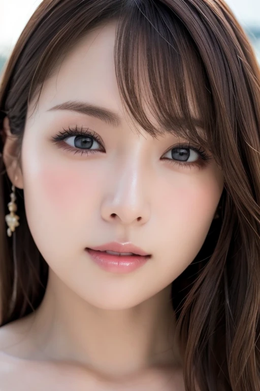 (Tabletop:1.4, Photorealistic:1.4, 8k), Please redeem, masterpiece, Ultra-high resolution, Perfect Dynamic Configuration, Big Face、Round face、((Light brown hair:1.4))、Detailed skin and face textures:1.3, Limb details, Cute and sexy 30 year old, (Sunburned skin:1.2), ((It will totally charm you:0.9)),(Clevis, Medium breast), (Look away、Beautiful Eyes, Black Eyes, Beautiful erotic eyes:0.85), Sexy Face:0.4, (Mouth closed、Small Mouth、Thick lips、A taste of beautiful eroticism:0.85), ((So cute beauty:0.9))、Natural Makeup, Taken from above,  Look Up