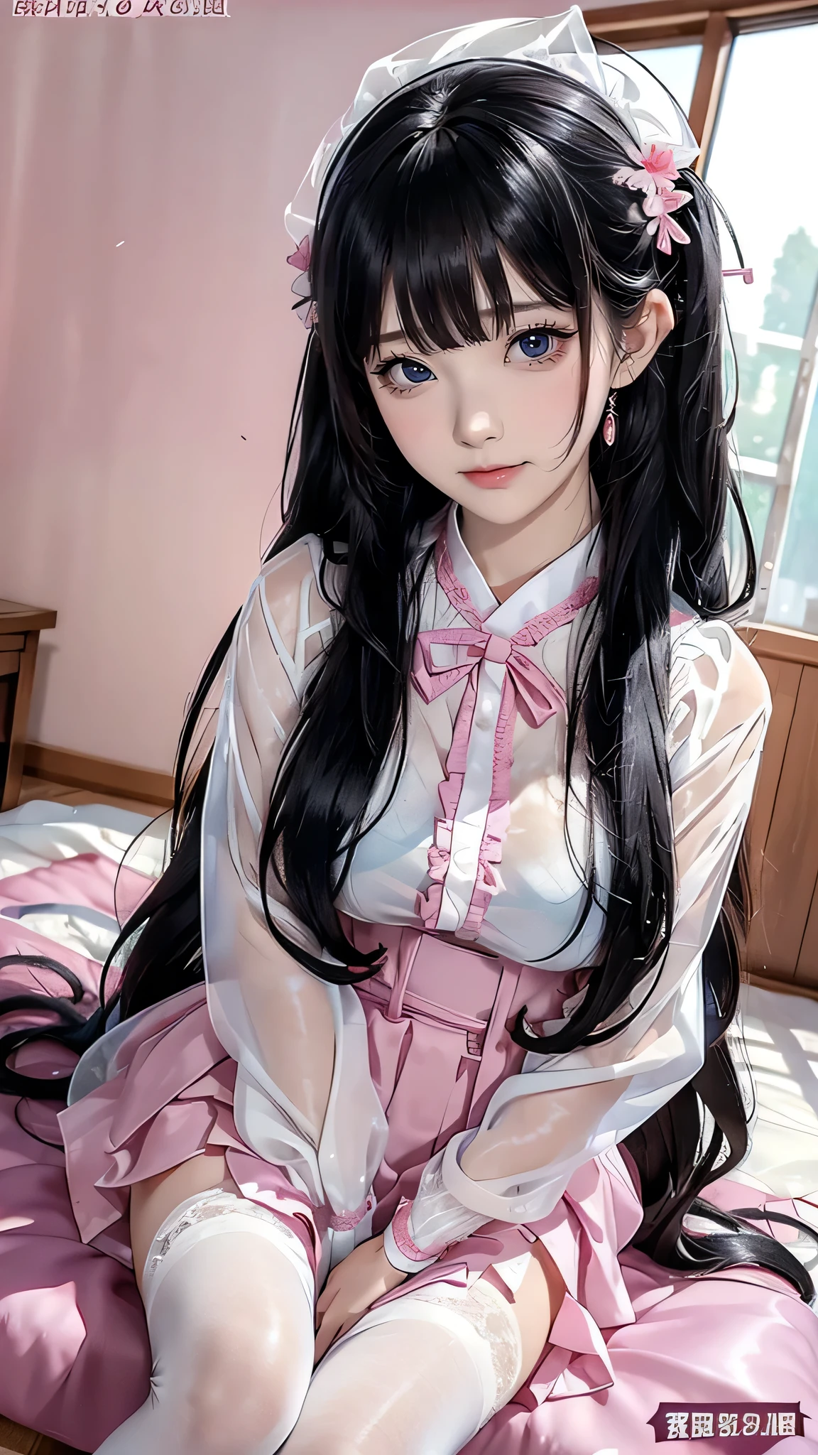 (1girl:1.3), Masterpiece, Best quality, amazing beauty, [[3d]], 4K, absurdres, finely detail, super detailed eye, perfect anatomy, official art, cinematic lighting, BREAK, bedroom, silky medium long hair, black hair, super shiny detailed brown eyes, embarrassed, BREAK , big breasts, sitting bed in bedroom, BREAK , (school uniform:1.2), BREAK,(White kimono)				