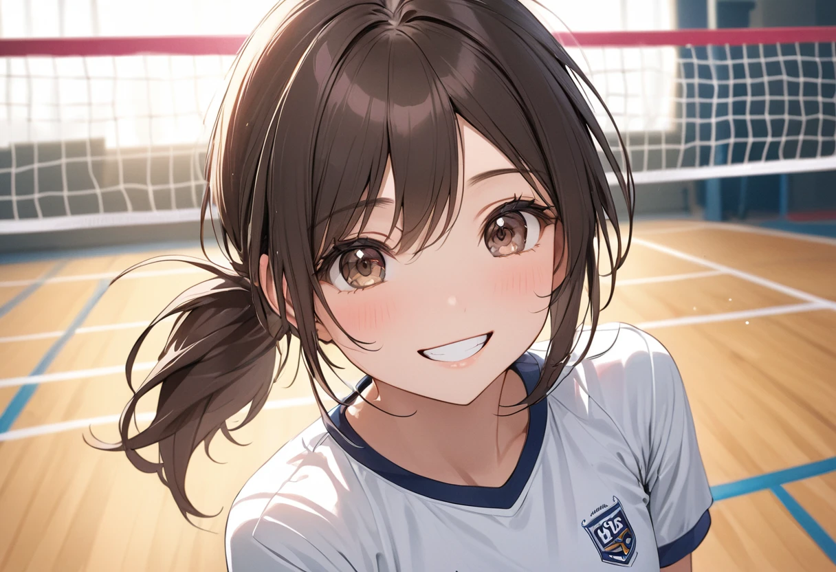 {{{{{16k,Ultra High-resolution realistic photograph of neat virgin first-year junior high school girl's in School-designated gym uniform with junior high ribbon as pretty as a actress in Grass schoolyard, She's in the first year of middle school, but she's too well developed, her tits are too beautiful, When she rolls up her gym clothes from the bottom her shyly hidden big tits come out in a plop, She's a virgin but she's popular popular popular and she just has an aura of being popular}}}}},{{Extremely detailed}},{{{{{dye her cheeks flush and integrated her head pure small, thick lips, Enchanting thick gross idol's Lips}}}}},{{{{{dark colored bang ponytail hair}}}}},{{{{{She get more attractive and smoother her body, her expression and appearance are transformed into that of a pure, Her white tits are so fluffy, and are depicted in great detail, but her sex appeal from her neck fills the schoolyard, her bodyline and tits and hips are getting cuter and cuter, She has been reborn as a pretty one-in-a-thousand-year girl with a sparkling aura of cuteness}}}}}