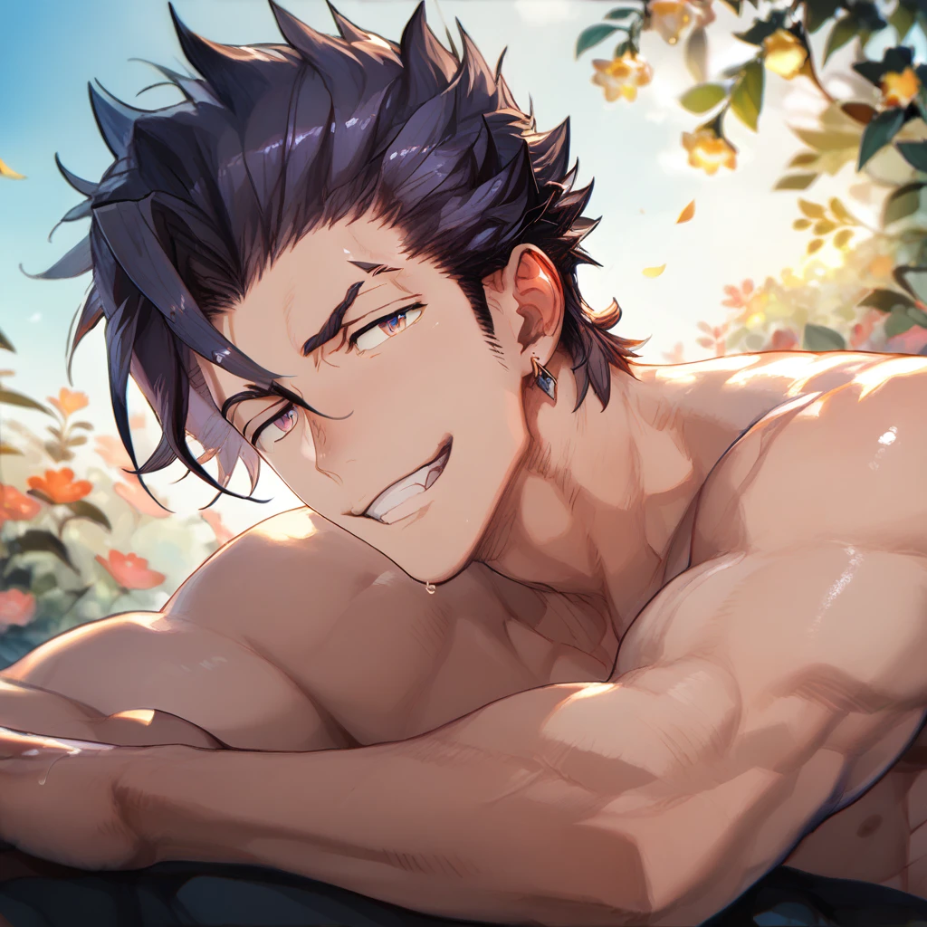 score_9, score_8_up, score_7_up, score_6_up, rating explicit, focus male, source anime, male, purple humanoid, body detail, hot red underwear with flowers, oiled body, pretty face, amazing quality, best aesthetic, game cg, official art, wallpaper, absurdres, high-res, yoisyo, concept art 