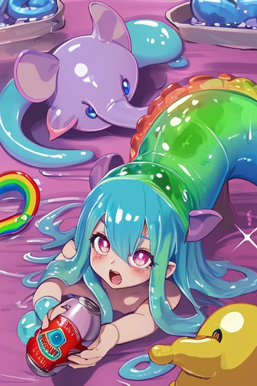 (candyland)(a beautiful woman nude, age 25, colorful hair, lactating, struggling to get free)is in a candyland living room. A gummy tentacle beast is sexing her hard and deep, big tentacles ?????, intense, slime, ???? sex, ???? sex, ????? all the way through, tentacles restrain arms and legs, brutal tentacle ???, peril, belly bulge, intense, horror