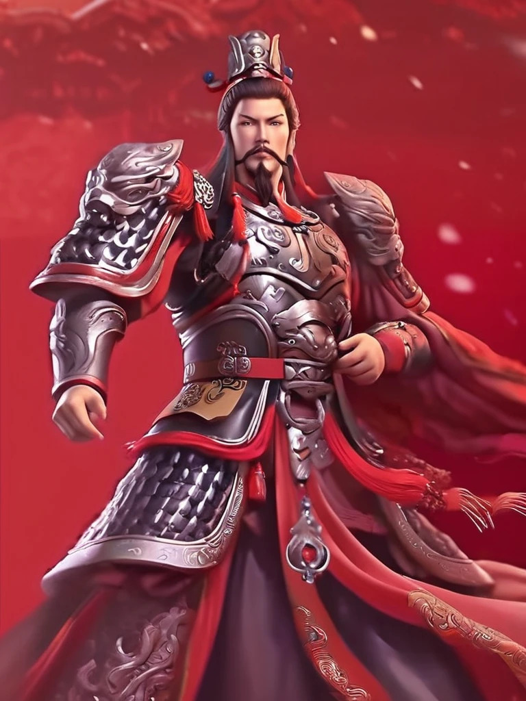 masterpiece,Best Quality,Detailed,Super detailed,Lu Bu、Red background