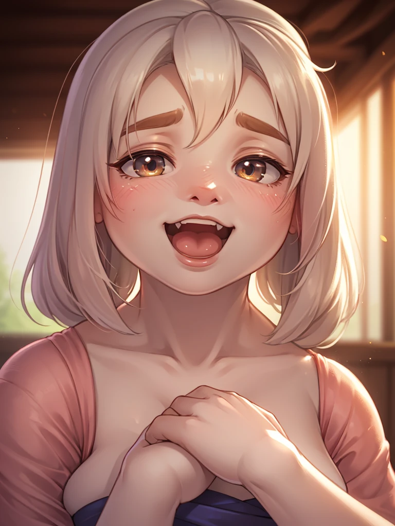 ((masterpiece)), ((best quality)), (detailed), perfect, solo, purah, ahegao facial expression, drooling, ecstasy, gorgeous woman with cleavage, luscious lips, white hair, huge breast, deep cleavage, huge breasts, sexy, revealing breasts, pulling top down to show nipples,