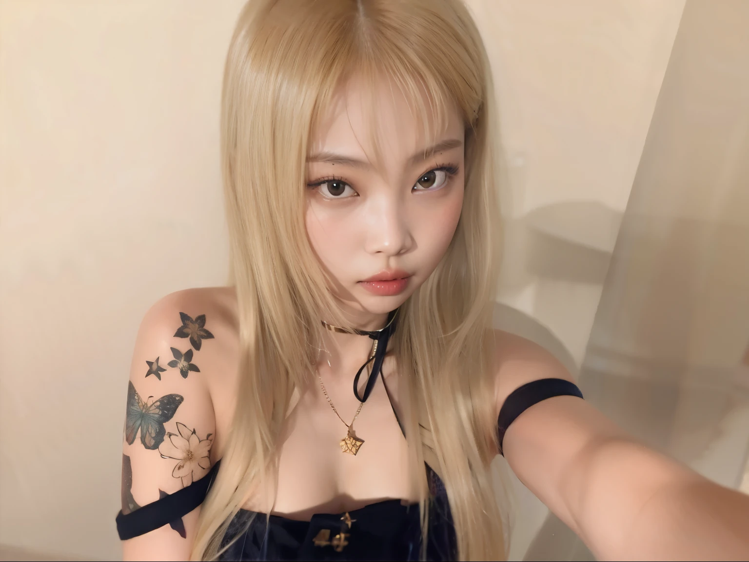 (masterpiece), (portrait), (aesthetic), (beautiful), (upper blody), (high quality), (aesthetic clothings), (professional angle), (rule of thirds), (Feminine), (woman), (female), (beautiful),(feminine features), (24 years), solo, 1 woman, (attractive Japanese), Spring, (Falling Cherry Blossoms), (Evening), (Soft light), ((Blowing a Kiss)), (Resting on a Desk Hands), ((Looking towards the Camera Face)), ((Joyful)), (Light and Fresh Make-up), (Moderate Bust), (Dainty Hairpin), ((Medium Length Hair)), (Dark Brown Hair), (Straight Hair), (Loose Waves hair), (Floral Hair Clip in Hair), (Half Open Eyes), (Emerald Green Eyes), (Cute Look), Fair skin, (Subtle Embroidery Clothing), (Flowy Blouse), (-), (A-line Skirt ), Sweetheart, ((Classroom background)), (Close-Up Shot)
