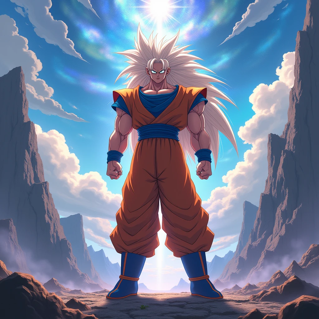 sayajin, white spiky hair, Broad Hips,Waist slender, of multiple definitions