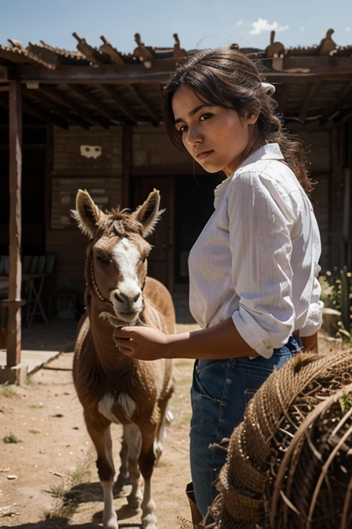 a photo of sheila sitting on a horse,cinematic,film grain