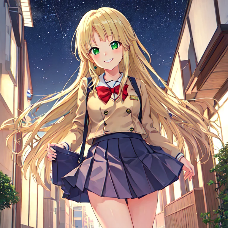 First Job, High resolution, outside, Starry Sky, night, Woody_sakura e daidouji_Tomoyo, Tomoeda_Elementary_School_Uniform, , smile (Perfect green eyes) (Perfect anatomy of the face)