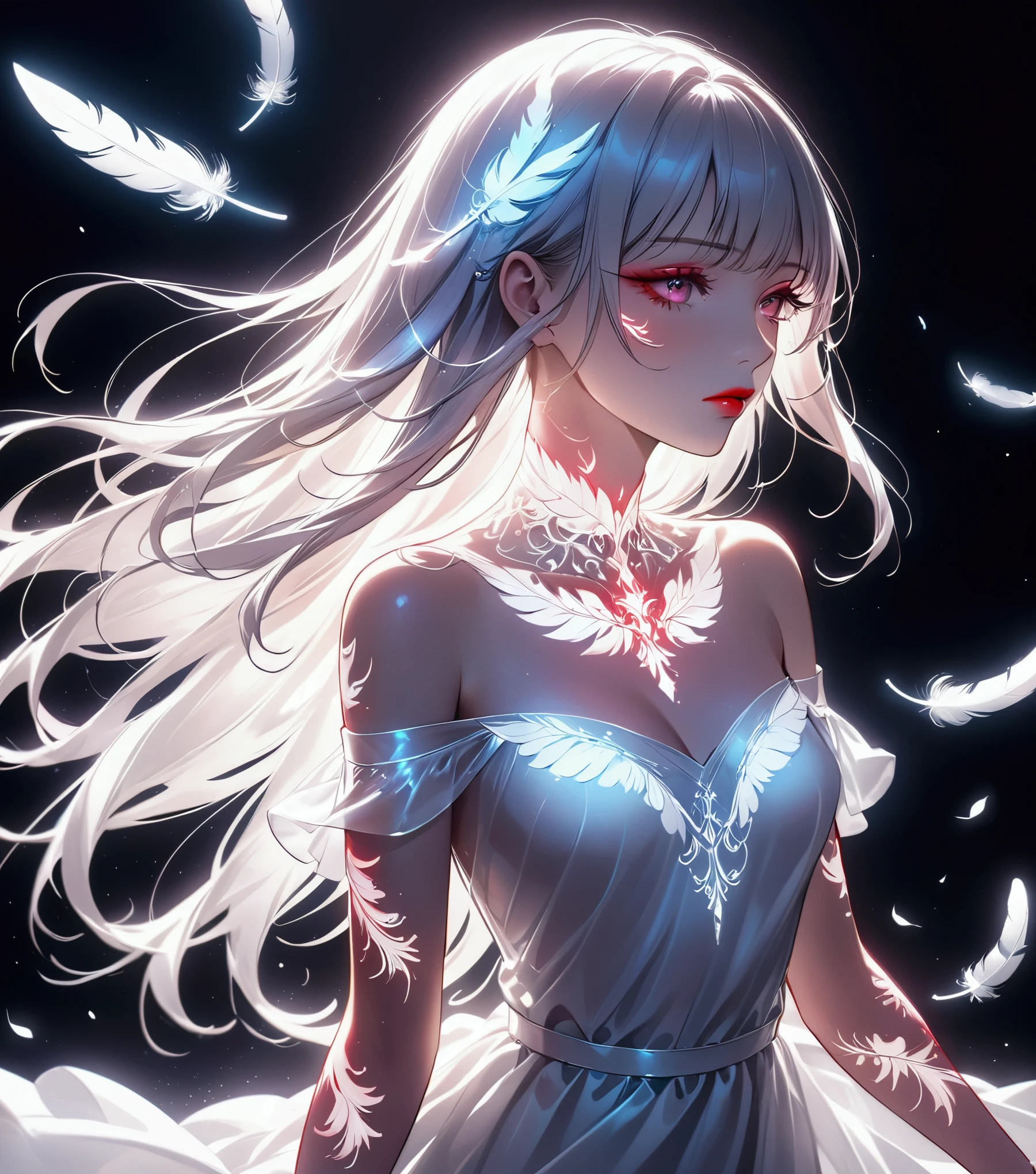 anime girl sitting on a red chair with white flowers, white haired deity, nightcore, demon anime girl, gapmoe yandere, white haired, ethereal anime, guweiz, anime goddess, anime wallaper, white cat girl, from touhou, white-haired, gapmoe yandere grimdark, anime girl, beautiful anime artwork, beautiful anime girl
