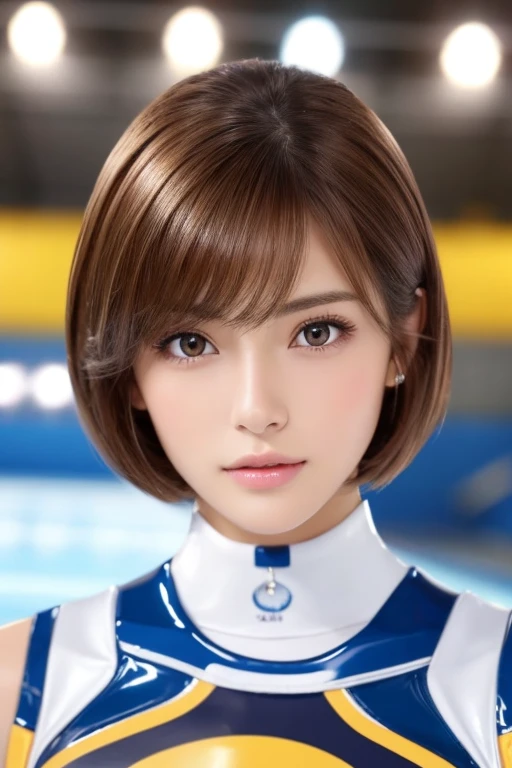 highest quality、masterpiece、ultra high resolution、(real:1.4)、Beautiful woman1、Beautiful details of eyes and skin、light brown short cut hair、small smile、latest space suit、space station、spaceship、Remains、cloudy sky、Sci-Fi Taste、film grain、