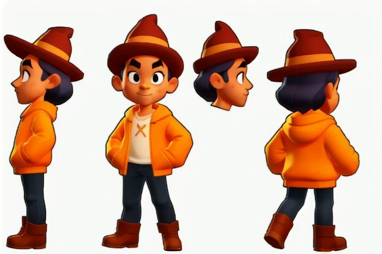 Cartoon aspect ratio, A Pinocchio, character sheet, full body, low poly, The head to body ratio is 1:1