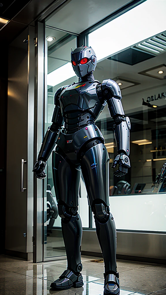 (Photorealsitic:1.4)、One-woman、(top-quality)、(hyperdetailed face)、(Super well-formed face)、((Robot Parts))、(Female-Robot)、(26 years-old)、(silver)、(pink there)、(metallic)、(Full-body)、(sexy pose)、(Slender body)、(Model body type)、(full body mech)、(Akihabara)、(is looking at the camera)、(A dark-haired)、(Well-proportioned lady)、(a small face)、(well-groomed fingers)、(Idol)、(front facing)、(Standing with legs open)、(Hands on hips)、(Photo session)、(Looks sad)、(perfect-female-robot)、(perfect-mechanical-body)