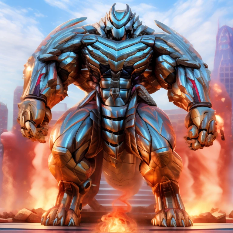 - sadayoshi
- masterpiece. official art. 8k. best quality. detailed full body. full body.

- dominating sadayoshi. sadayoshi is over 1000 meters long. focus GIANT mechanical Muscular sadayoshi is trampling the city. Looking down. macro. stomp. Low-angle perspective. emphasizing the immense size.

- smoke and flames rising from the destruction in the city)

- wearing a full-face helmet. high-tech bio-mecha armor. real texture material. whole body shines like metal. Wearing cyberpunk mecha. emphasizes the muscles. suit fully made of metal. intricate armor. Robotic suit. suit fully made of metal. cyborg. Powered exoskeleton with the same design as sadayoshi.

- Detailed head. Detailed Body. Detailed abs. gigantic muscles. HYPER MUSCLES. Gigachad Muscular. big muscle. pecs. triceps. traps. unusually developed muscular body. body full of huge muscles. showing off muscles. pectorales enormes. Exaggeratedly huge muscles. huge muscles. long legs.

-NJfurry. sadayoshi wears a long silver cloak.The claws are sharp. 5 toes.

- melee weapon, weapon, armor, plate armor, sword, floating weapon, anthro, knight, clothing, helmet, detailed background, white fur, claws, dragon pauldron,

- Silver Samurai, full armor, cyborg, science fiction, combat helmet, 
- robot, mecha, holding, holding armor, holding weapon
