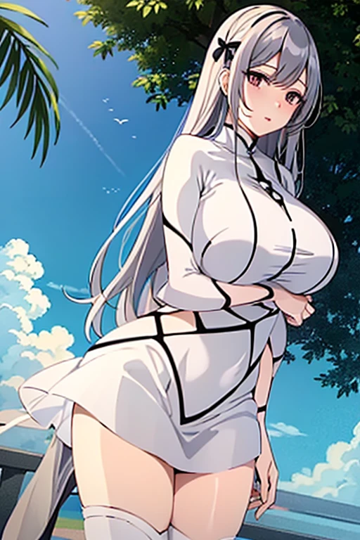 Waifu fantasy, with white dress, by the wide, big thighs,