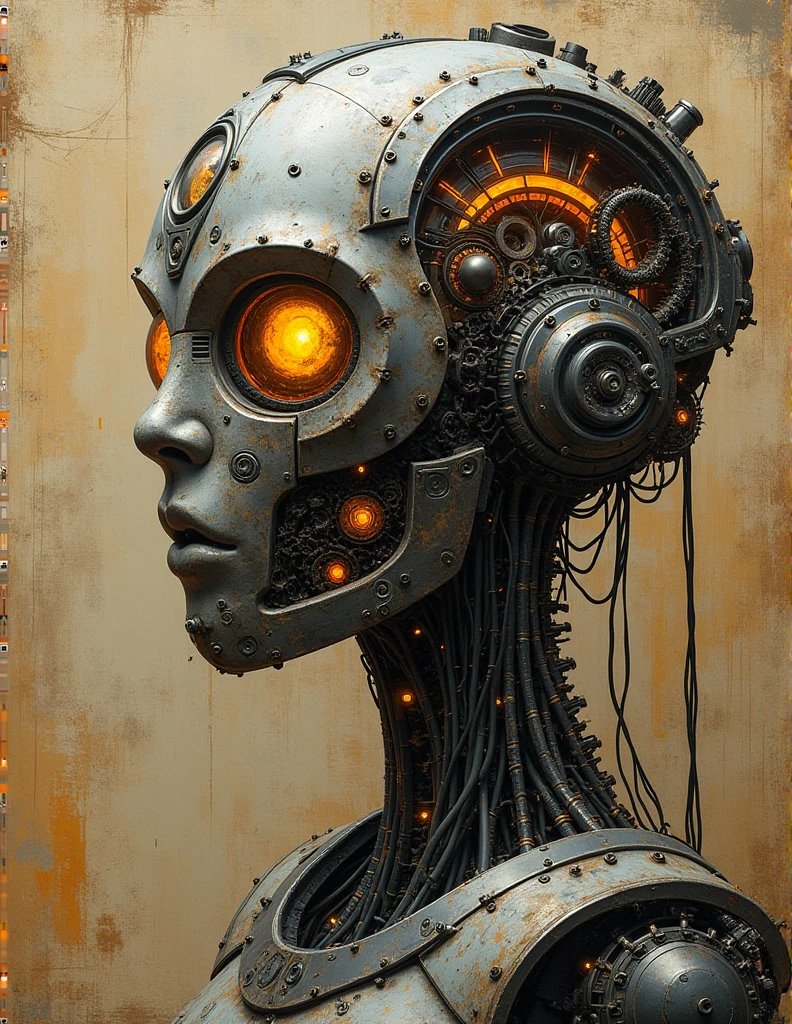 RAW Photo of worldofscrap a fearless leader of collaborative intelligence movement, by miles johnston, portrait, volumetric lightning, ambient light, trending on artstation, award winning, concept art, corroded, broken, junker <lora:WorldofScrap:1><lora:add_detail:0.6> <lora:LowRa:0.2>, (Masterpiece:1.3) (best quality:1.2) (high quality:1.1), dynamic,concept art,complementary colors,12k,natural lighting,32k resolution,particle effects,80mm F1.9 lens,hyper detailed,cinematography