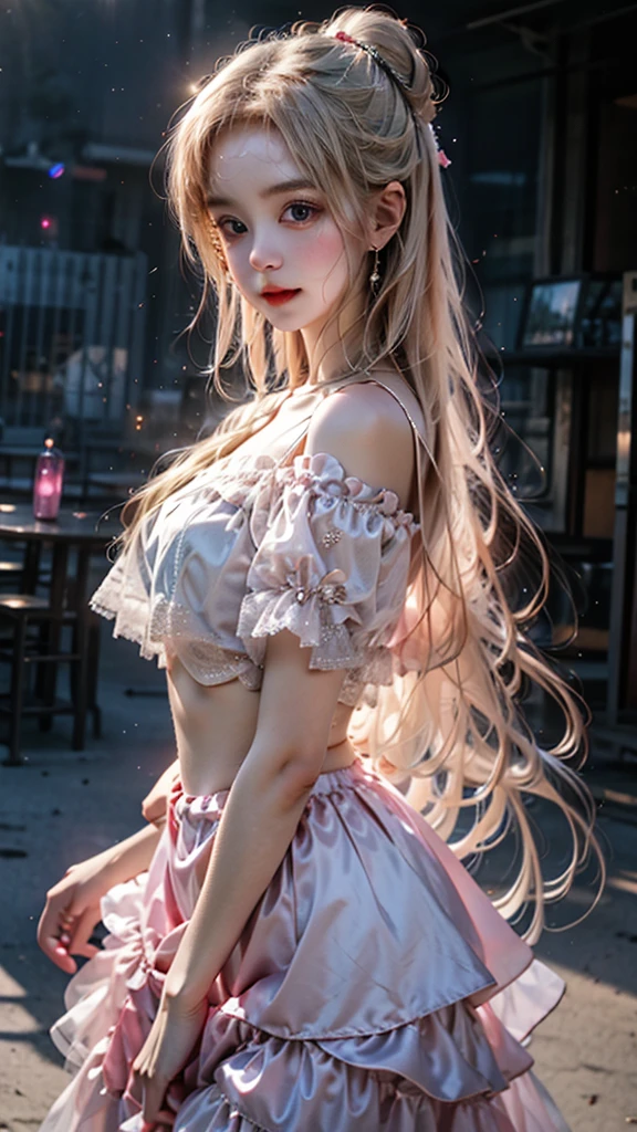 Realistic, 8k, ((masterpiece)), dim lighting, movie lighting,1girl blue eyes and blonde hair soon curly, ass until waiting wearing,((wavy hair:1.7)), (detailed), detailed face, tanned skin, Glowing Skin, Slender body,((transparent Mini white skirt in the wind)),upskirt, under skirt