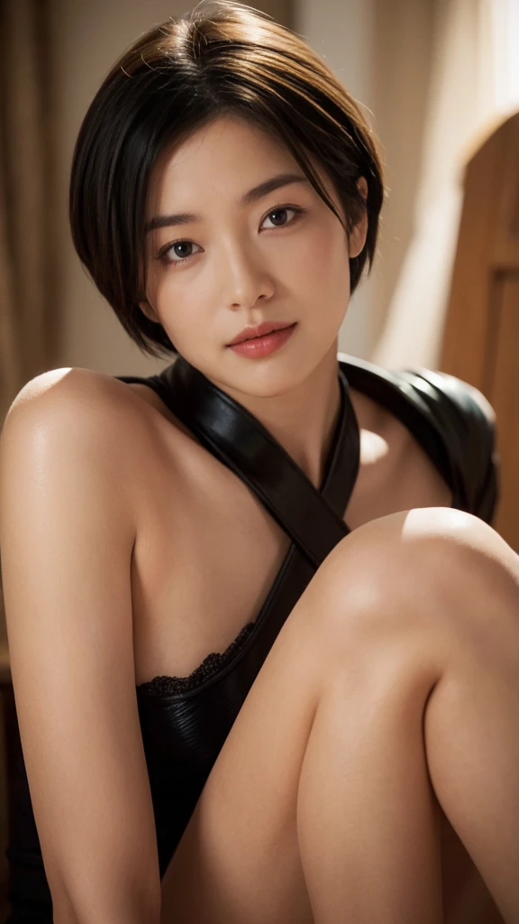 Highly detailed CG Unity 8k wallpaper, highest quality, Super detailed, table top, realistic, photo-realistic, Highly detailed cute girl, 25 years old, ,, whole body, ,big breasts,black eye,rubber dress