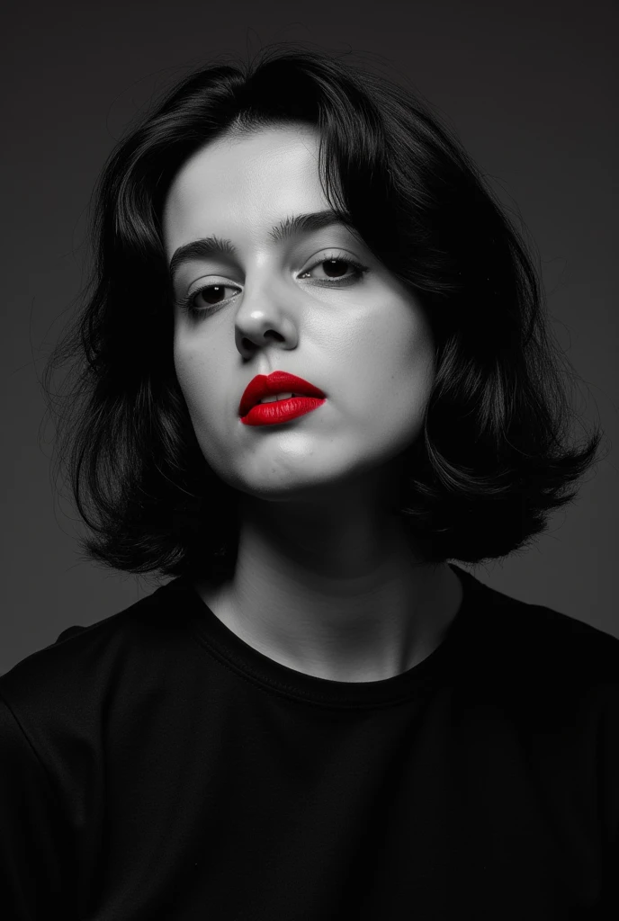 Photo noire et blanc, film noir style, Maginifique, 1fille, Seulement, demi-corps, Dramatic lighting, monochrome, high contrast, ombres dramatiques, 40s style, Mysterious, cinematic, Bright red lips (((Only lips red)))
