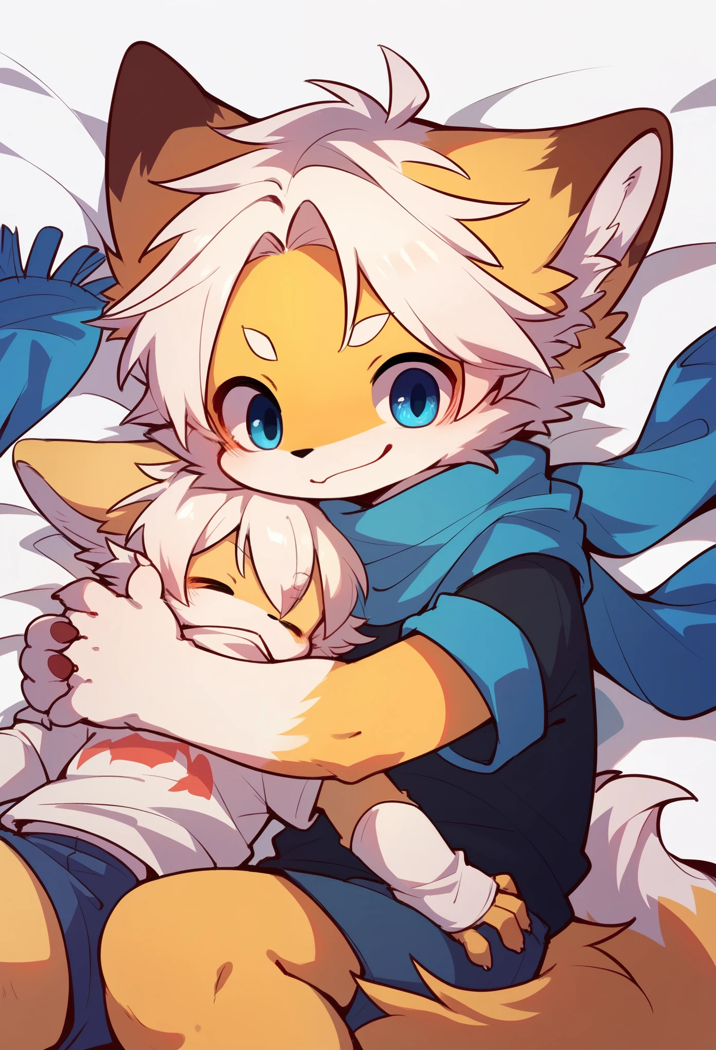 Fox Boy，furry boy，Characteristics of young children，White hair，Yellow skin，White Arm，scarf，