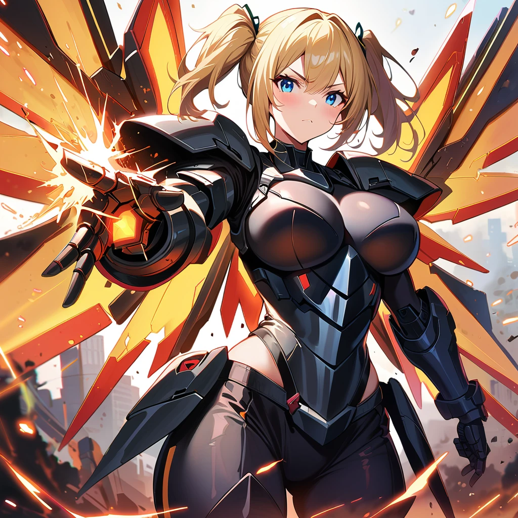 dramatic, gritty, intense, anime character, dynamic fighting pose, 1girl, solo, solo focus, (blonde hair, tied up hairstyle), (wearing black tactical gloves), (wearing tactical seat armor, armored gauntlets, armored tactical boots, tactical boots), (wearing tight tactical pants), (wearing tactical safety glasses), ( big buttocks:1.5) modern art, hair covering eyes, (aiming rifle at viewer), skyscraper, office,beautiful face, beautiful eyes, (grey eyes), vibrant colors, day, highest quality digital art, Stunning art, wallpaper 4k, 8k, 19 years old, (large breasts:1.4), triple D cup breasts, round buttocks, cleavage, bubbly buttocks, wide hips, bubbly ass, fit and strong, slender body, HD, unparalleled masterpiece, best quality, full body, dynamic lighting, cinematic, epic, cowboy shot, full body with costume.