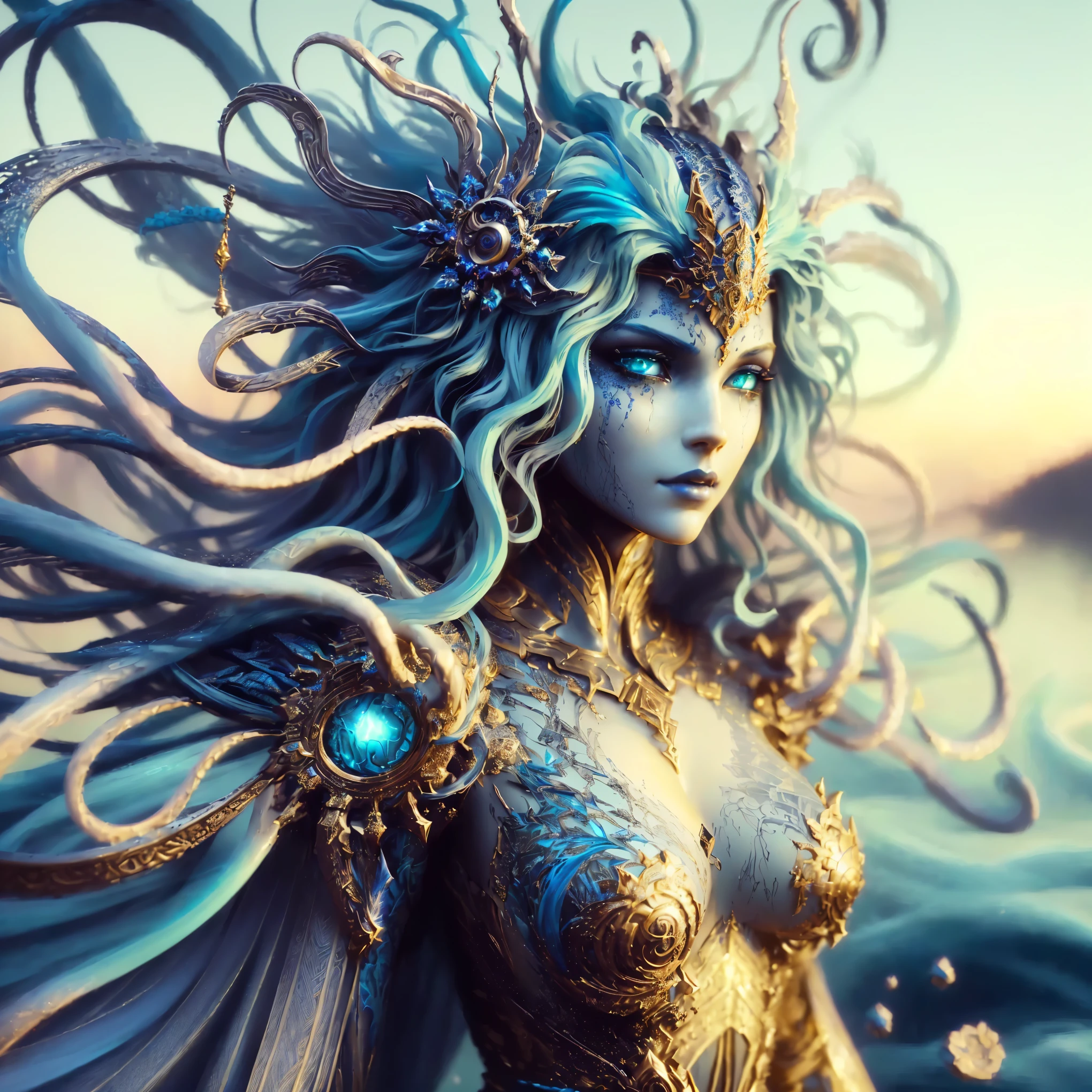 Front view the ((close up of face) portrait of one (Silver and Blonde) anatomically correct (Siren:1.3) one head:1.1) portrait, octane render, hyper realistic, magical subsurface scattering, Hasselblad Award Winner symmetrical artistic sharp art, (dan mumford style:1.1), hdr, realism, dark fantasy atmosphere, lovecraft style, (JimJorCrafLogo art style:1.3) concept-art, PlanIt