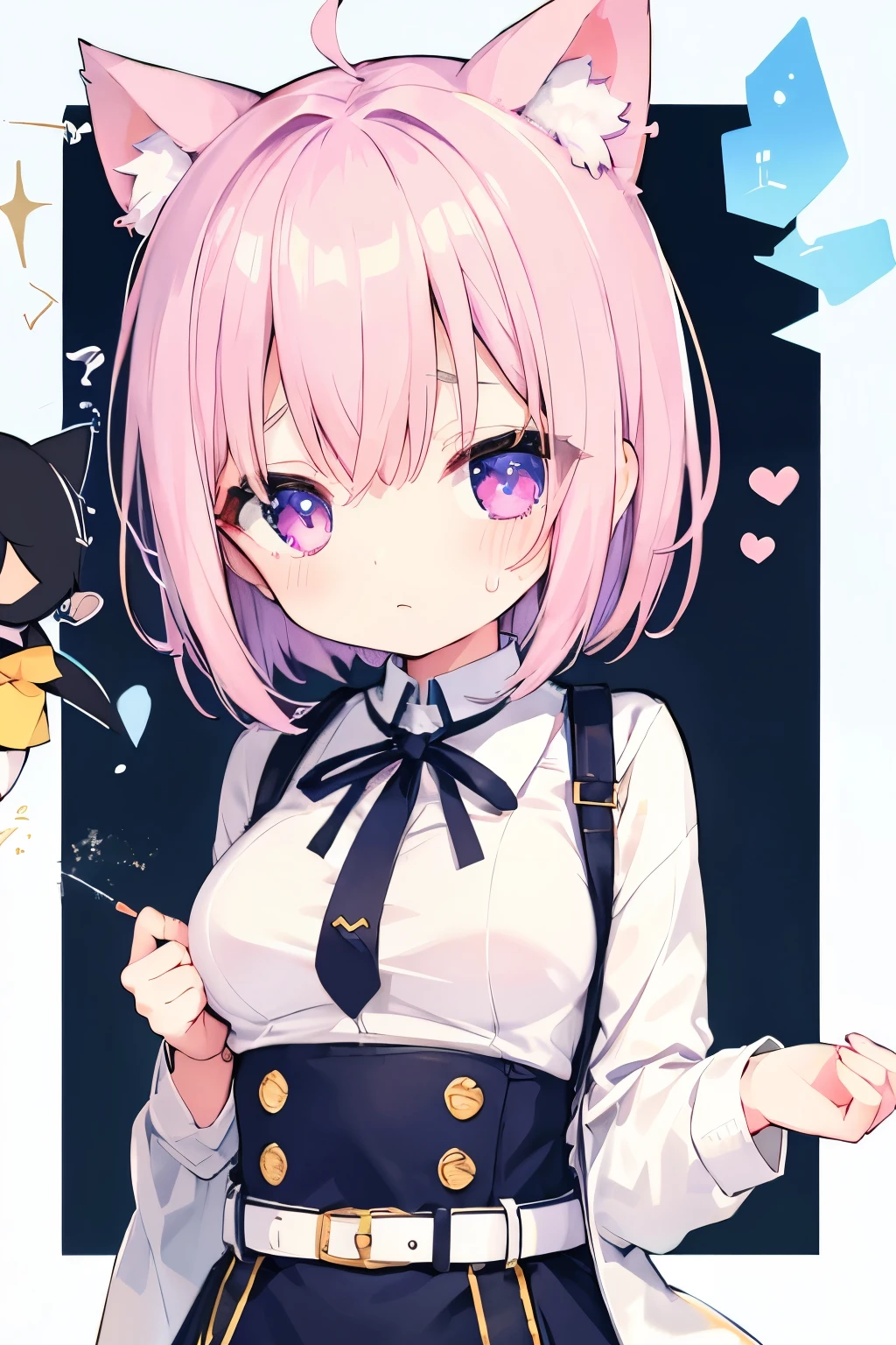 NSFW,Short, light pink hair、cardigan、Pink Skirt、Putting on a collar、Elementary school girl、Very beautiful and Shining Eyes、Shining Eyes、1 person、Cat ear、(((((Small body)))))、heart❤、((Sweat、vapor))