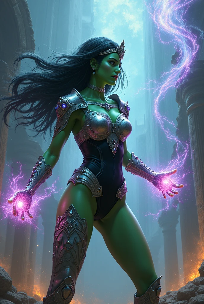 (papel de parede 8k extremamente detalhado), An average photo of an alien female necromancer, intrincado, alto detalhe, Dramatic