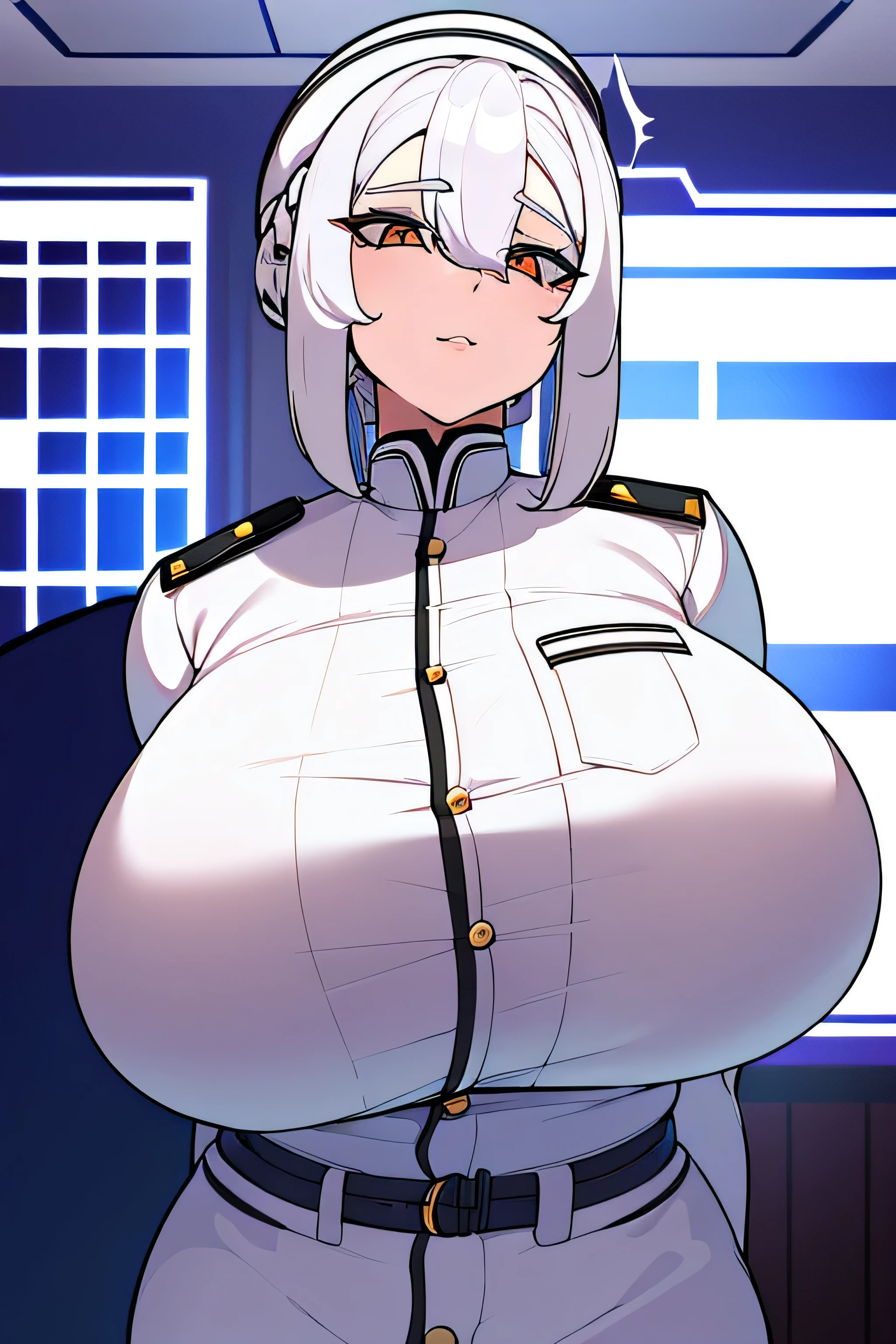 Ai lady,big boobs,white hair,uniform