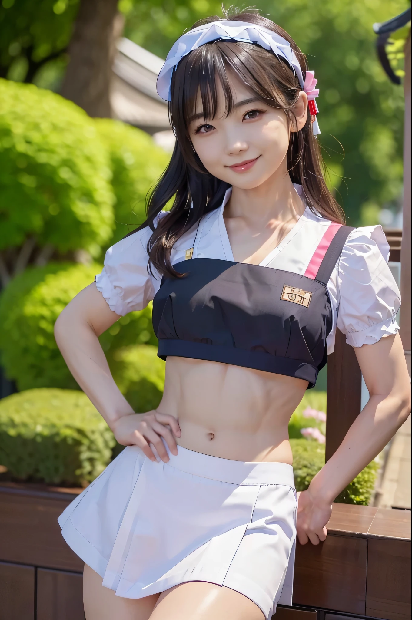 girl, goblin, Santa Claus Bikini, smile of joy,beautiful and moving,smile,(buttocks),dance、thin arms、thin waist、slender upper body、thin thighs、thin lower body、cowboy shot、milky white skin、glossy brown hair、13 years old、A bow tie