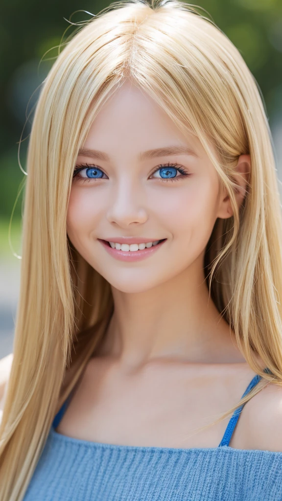 bright expression、photorealisim、top-quality、超A high resolution、Photo of an exquisitely beautiful Nordic-born girl smiling、Extraordinary beautiful girl、Detailed cute and beautiful face、(pureerosface_v1:0.008)、Beautiful bangs、alice in the wonderland、18 years old、lingerie, Glowing white shiny skin、Blonde bangs extending to the face、Bangs between the eyes、Super long hair、Glossy beautiful bright platinum blonde super long straight silky hair、finer hair、High-definition eyeeautiful, Bright and clear, Big light blue eyes shine charmingly, eye liner