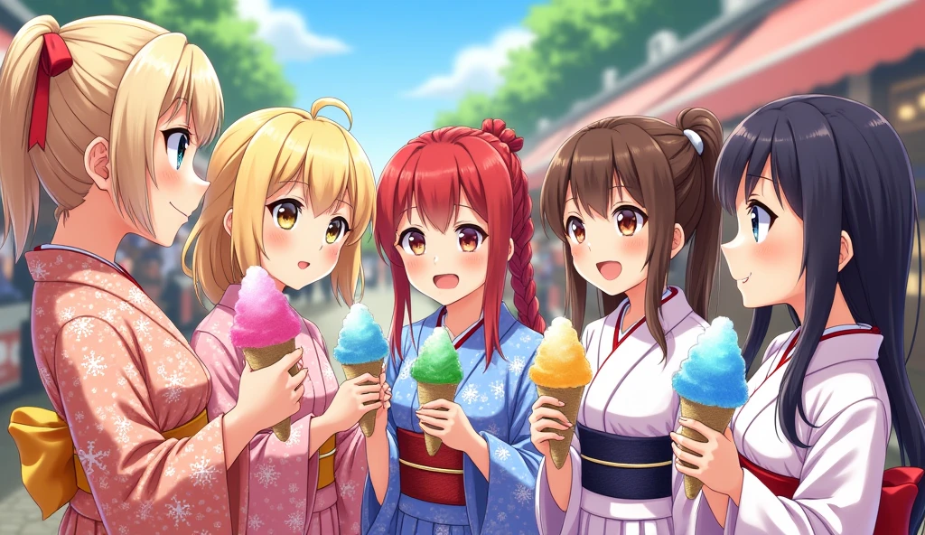Girls in swimsuits,  girls in swimsuits eating shaved ice on a giant shaved ice,