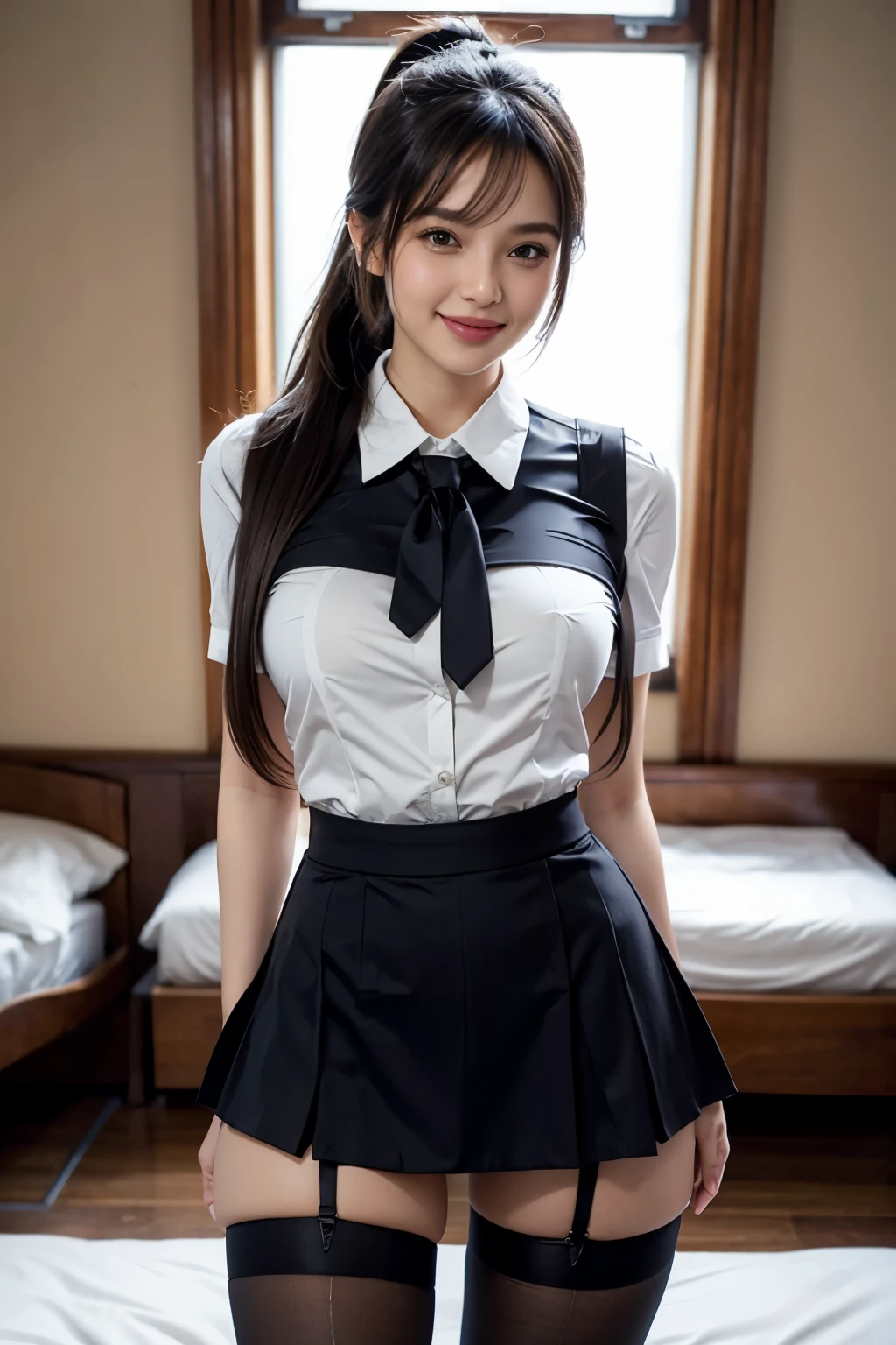 Arab woman in maid uniform sitting on bed, gorgeous maid, goddess of Japan, maid, maid clothes, wearing a maid outfit, maid dress, Asian, a sexy maid in a magical forest, gorgeous chinese model, Fully dressed, busty, anime girls in maid costumes, small curvy loli, captivating and enticing, sakimichan