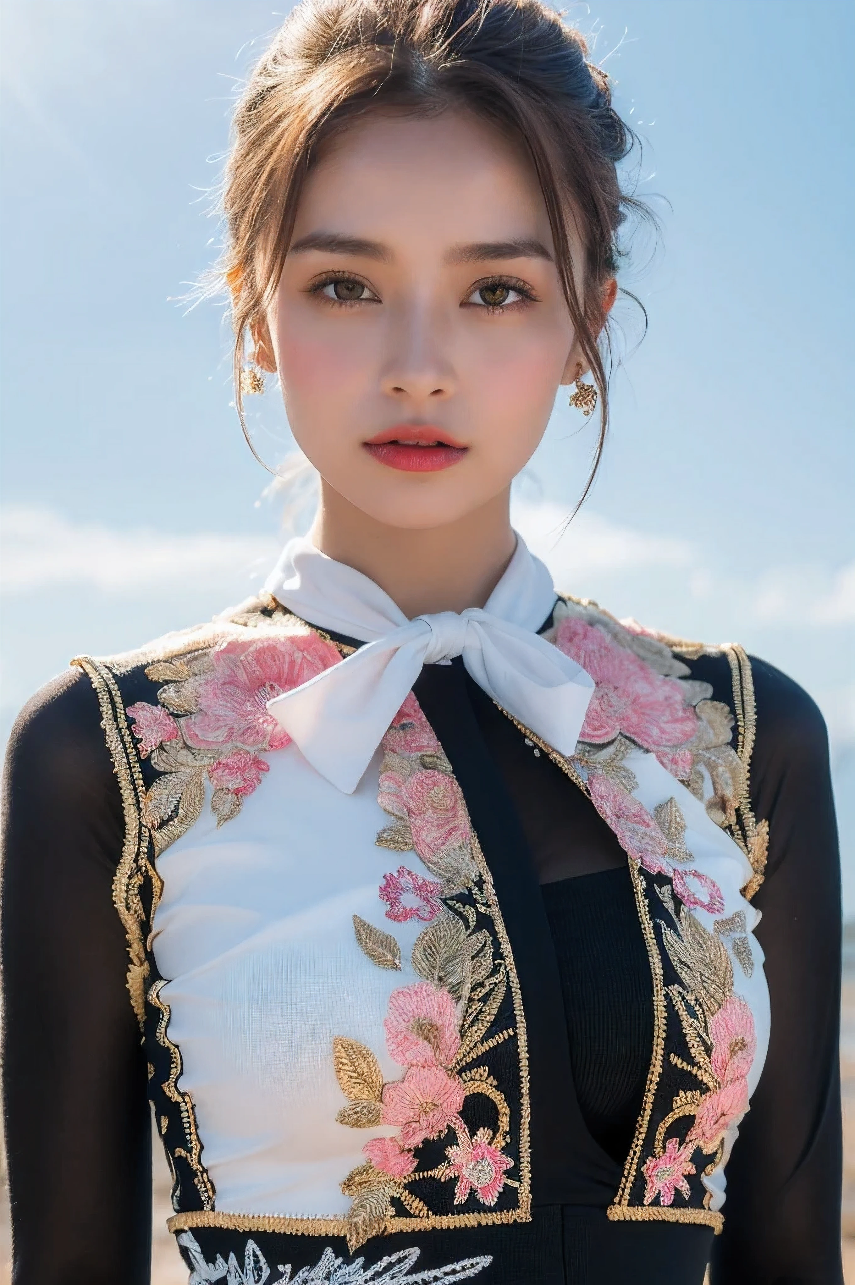 128k Female Models , Huge breasts, Eyes, ((Random short hairstyles)), High resolution , Upper body, No background, Studio Lightning , Beautiful blonde woman, with wax dress melting and dripping down the body (masterpiece: 1.2), (best quality), 4k, ultra-detailed, (dynamic composition: 1.4), highly detailed, colorful details, (iridescent colors: 1.2), (bright lighting, atmospheric lighting), dreamy, magical, (solo: 1.2) ((Candy Blue Shiny Metal Satin, Pink bow tie and bold satin shirt))official art, unity 8k wallpaper, ultra detailed, beautiful and aesthetic, masterpiece, best quality, (zentangle, mandala, tangle, entangle), (fractal art:1.3) , 1girl, extremely detailed, dynamic angle, cowboyshot, the most beautiful form of chaos, elegant, a brutalist designed, vivid colours, romanticism, by james jean, roby dwi antono, ross tran, francis bacon, michal mraz, adrian ghenie, petra cortright, gerhard richter, takato yamamoto, ashley wood, atmospheric, ecstasy of musical notes, streaming musical notes visible randam angle ((upper body))A fusion of Ainu traditional attire, and Gothic Lolita fashion, featuring a whimsical blend of intricate embroidery, lace, and Victorian-inspired elements, Clothing that has deteriorated over time, The outfit consists of a robe-like garment called an 'attush' made from intricately woven fabric, adorned with intricate geometric patterns. She also wears a 'kaparamip' headband with decorative embroidery. The clothing is rich in earthy tones like browns, reds, and green cute and dark charm of wearing hyper puffy blue。lightly dressed、Mass sweat、suns、Hot、Light brown eyes、1girll、Innocence、(Photorealsitic)、(intricate detailes:1.2)、(masterpiece、:1.3)、(top-quality:1.4)、(超A high resolution:1.2)、超A high resolution、(A detailed eye)、(detailed facial features)、nffsw、8K resolution、(lensflare:0.7)、LATEX Busy with inspection reports、Face Buyer ((Clear Glossy Molded Clear Plastic Catsuit,latexsuit