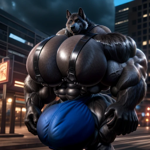 Masterpiece realistic, best ultra quality, perfect intricate details, RAW Photo, nice cinematic lighting, 4K, detailed background, big muscle, male, brown bear, (pink_Beard). (huge ass:1.4), big thigh, sexy revealing cyberpunk police, boot, head gear, sweat, steam musk, action pose squat, city neon lights, leather stocking, pov, (huge sweaty balls outline in thong infront of penis:1), from below pov, (facing_away huge_penis behind balls:1.9), (brown humanoid penis:1.9), (large penis, big cock). sideways